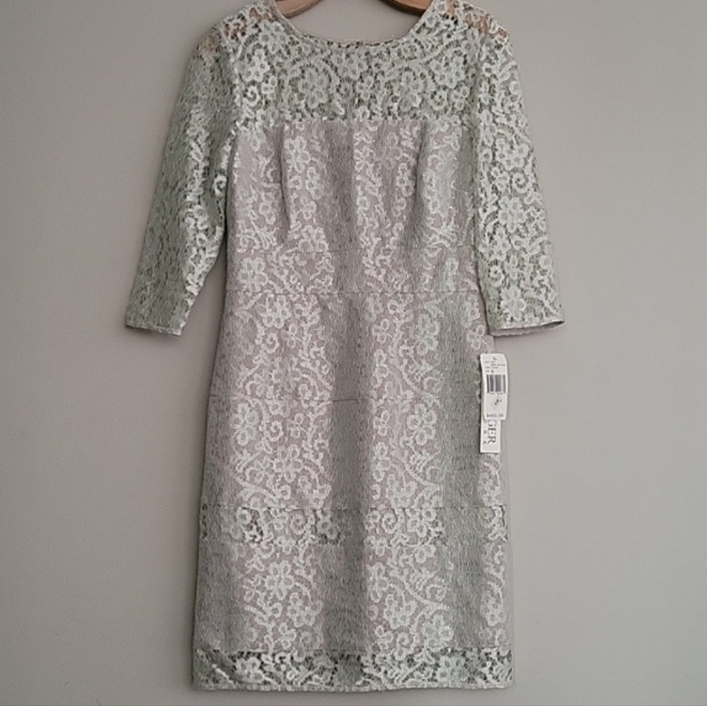 Kay Unger NWT Platinum Bonded Lace Fit Metallic Mini Dress Size 8